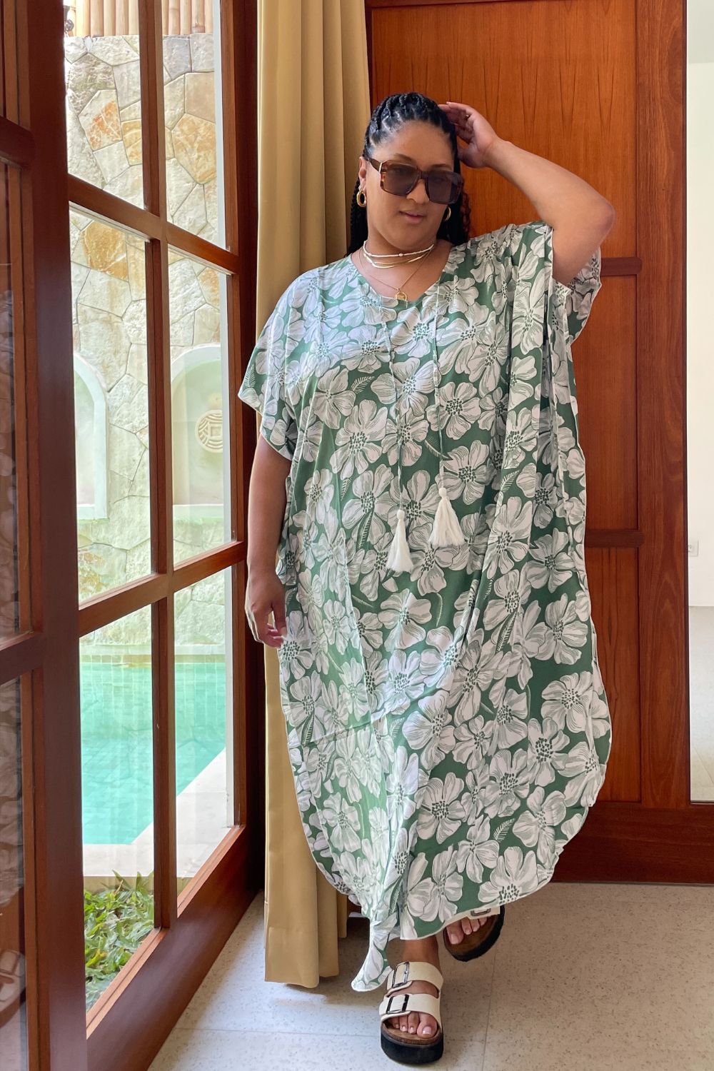 long-kaftan-dress-green-white-floral-plus-size