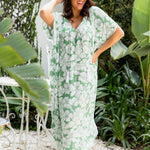 long-kaftan-dress-green-white-floral-resort-style