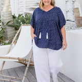Kaftan-Oberteil – Marineblaues, unordentliches Polka