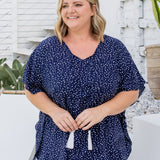 Kaftan-Oberteil – Marineblaues, unordentliches Polka