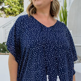 Kaftan-Oberteil – Marineblaues, unordentliches Polka