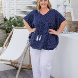 Kaftan-Oberteil – Marineblaues, unordentliches Polka