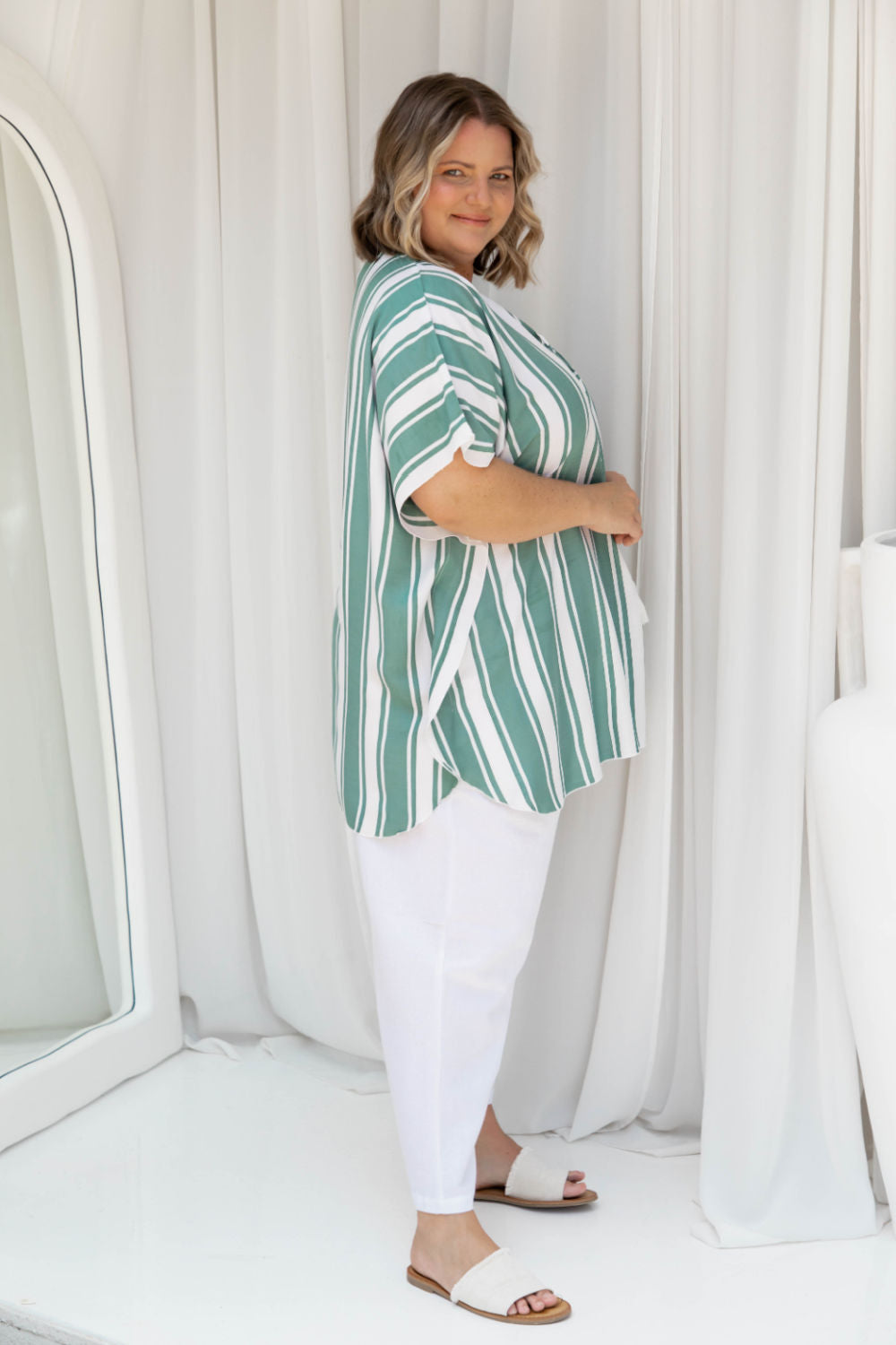 kaftan-top-stripe-green-white-plus-size