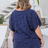 Kaftan-Oberteil – Marineblaues, unordentliches Polka