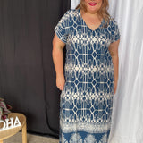 Langes Kleid - Blau Geometrisch