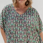 ladies-short-kaftan-dress-green-black-bone-geometric