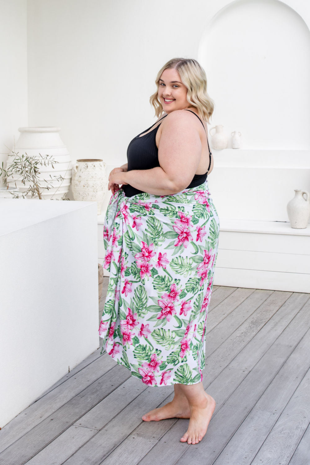 large-beach-sarong-Hawaiian-pink-floral-green-white