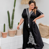 long-kaftan-dress-black-white-embroidery-drawstring-waist