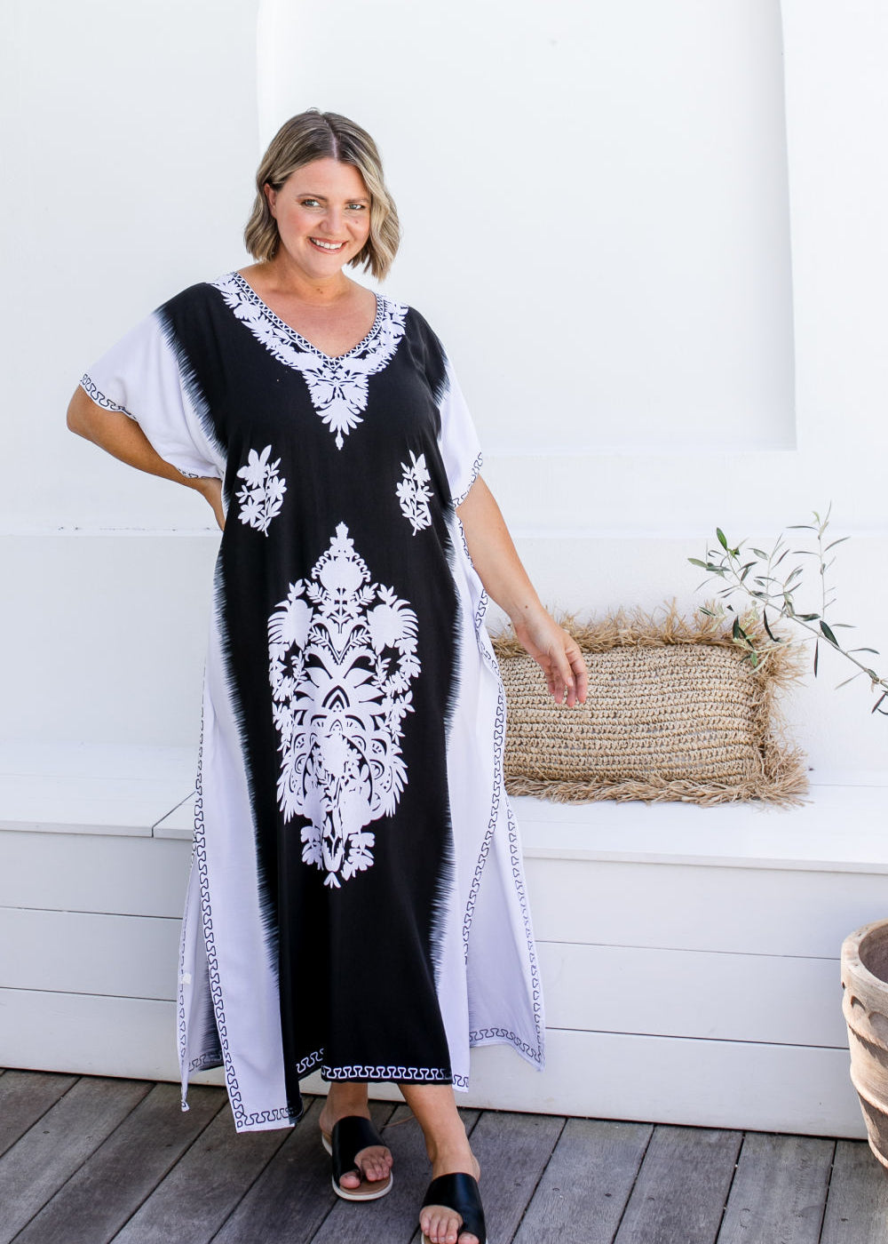 long-kaftan-dress-black-white-mandala-design