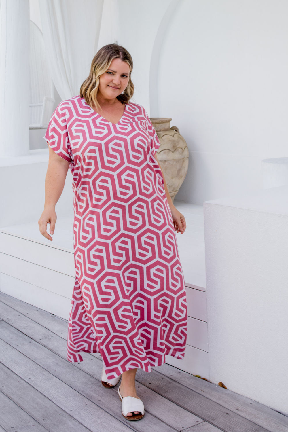 long-kaftan-dress-rose-white-geometric-design