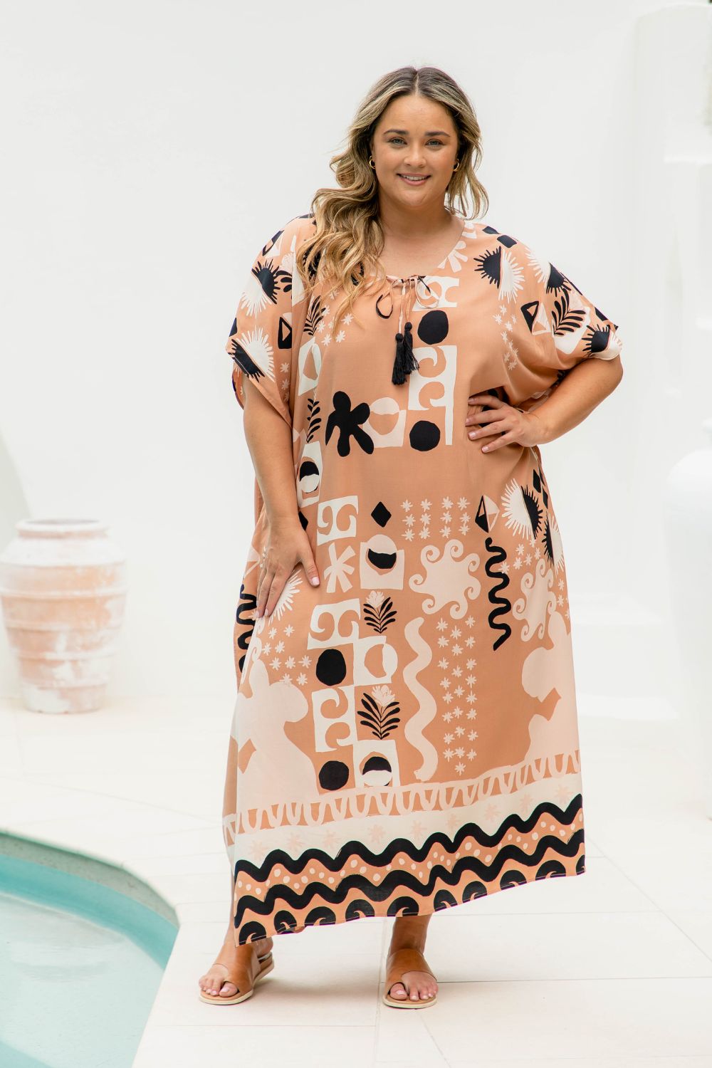 long-kaftan-dress-terracotta-cream-black-tropical-print