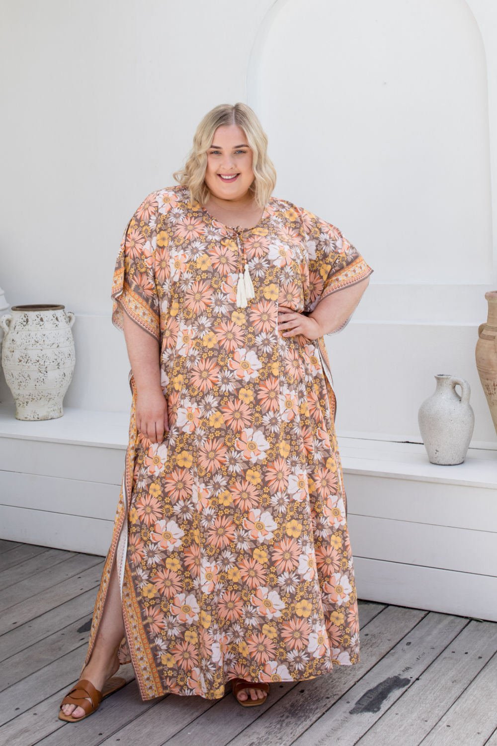 long-plus-size-kaftan-dress-peach-brown-floral-border