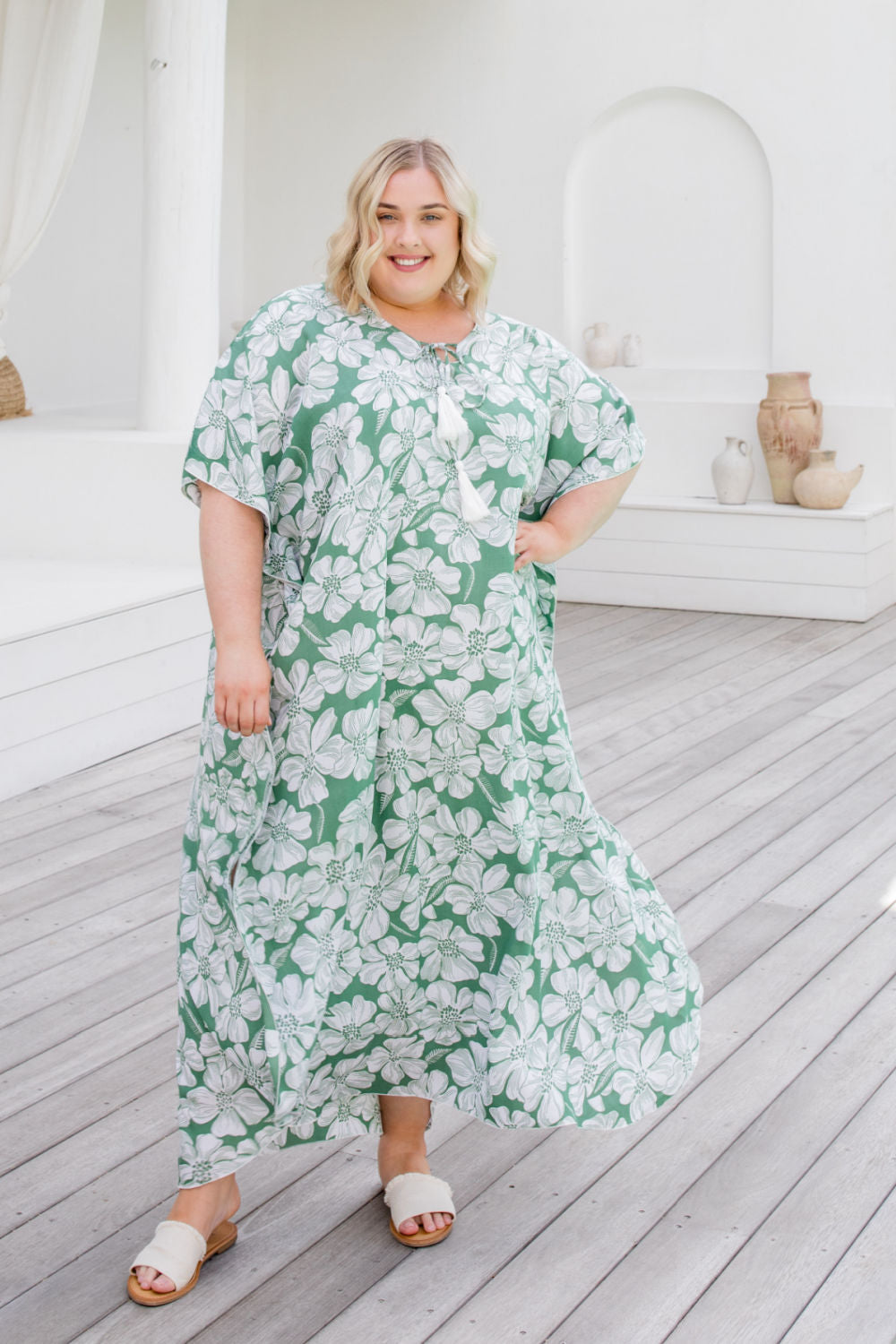long-plus-size-kaftan-green-white-floral-design