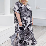 long-plus-size-summer-kaftan-dress-black-white-leaf-design