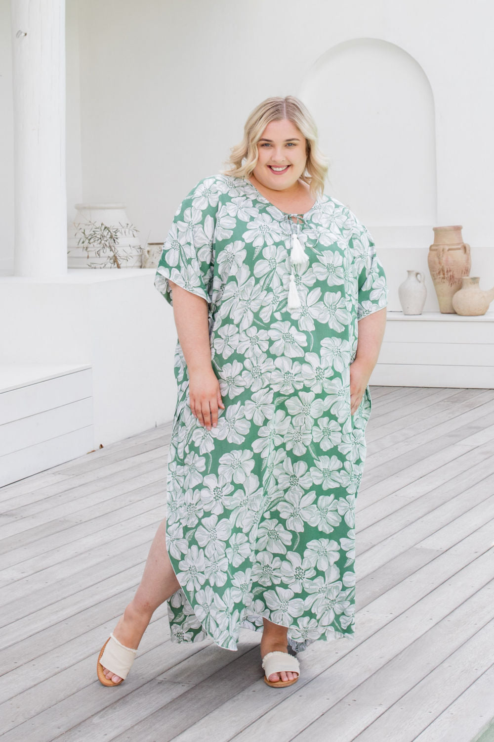 long-resort-style-kaftan-green-white-floral-plus-size