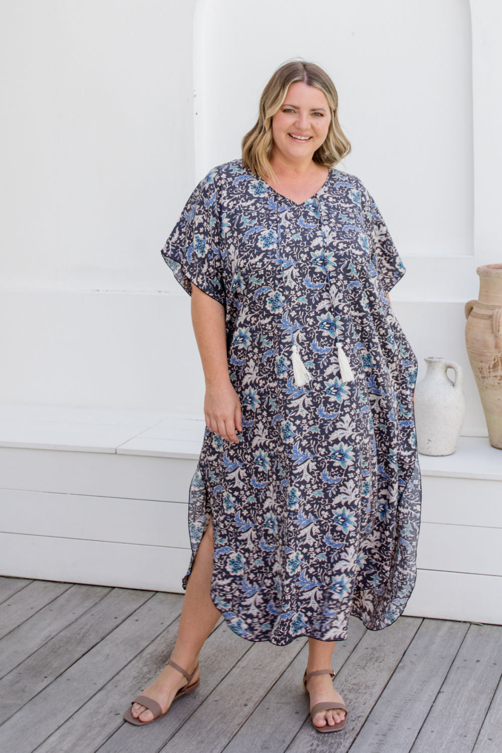 maxi-kaftan-dress-blue-latte-off-white-floral-design