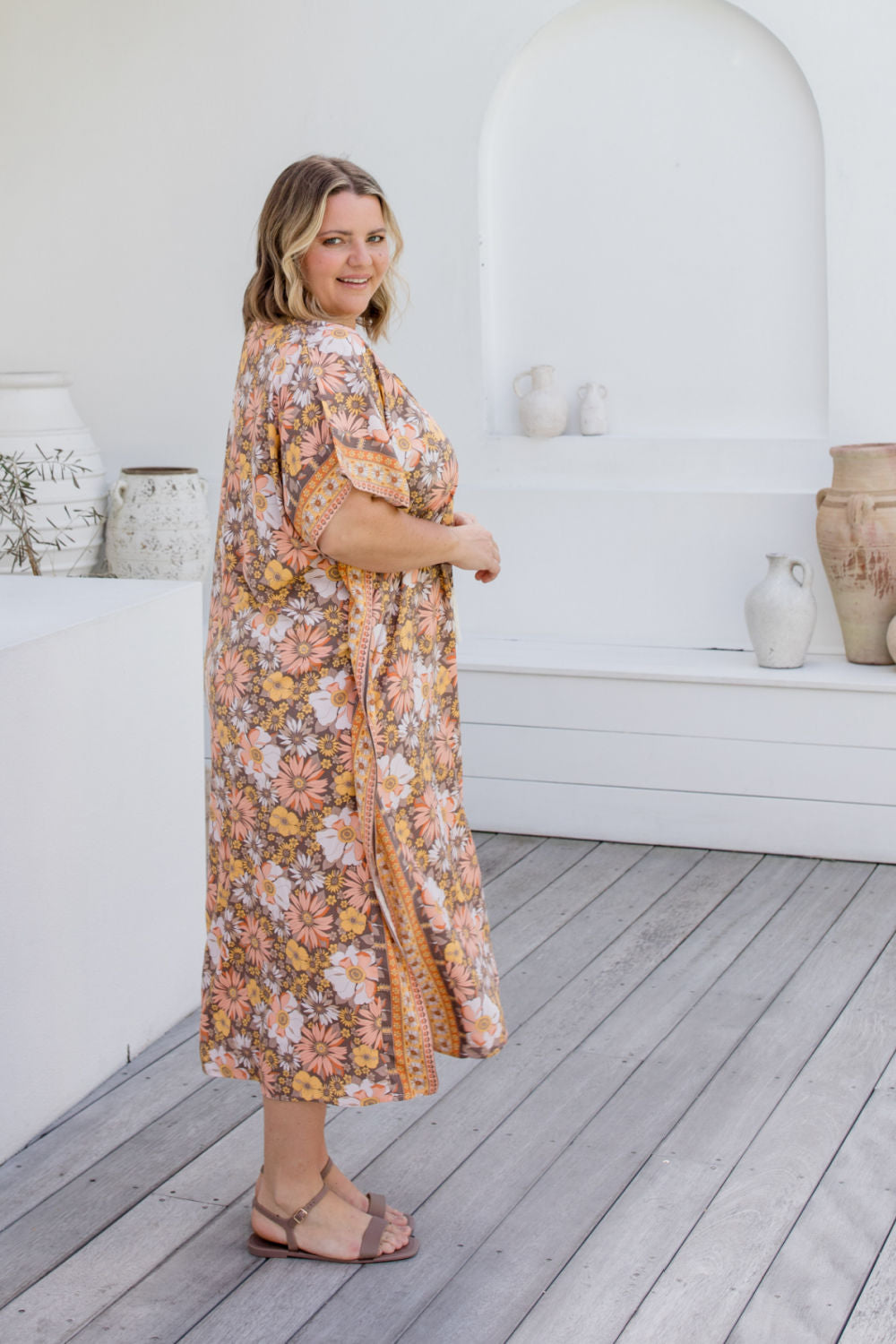 maxi-summer-kaftan-dress-mocha-peach-floral-border-design