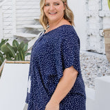 Kaftan-Oberteil – Marineblaues, unordentliches Polka