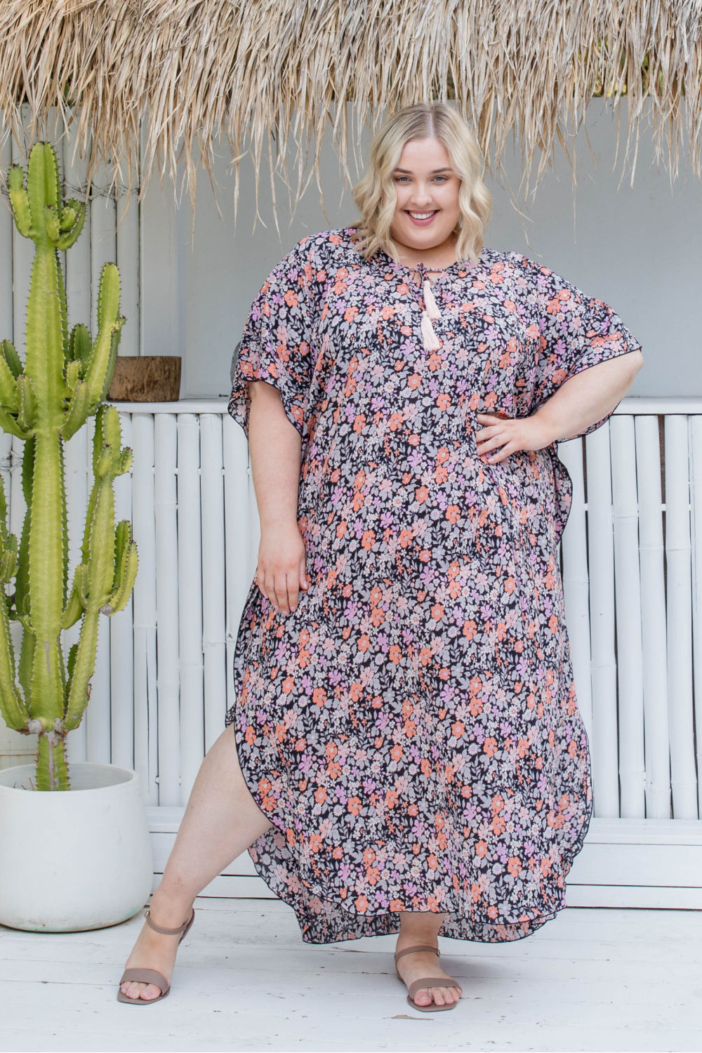 plus-size-long-summer-kaftan-peach-pink-grey-floral-on-black