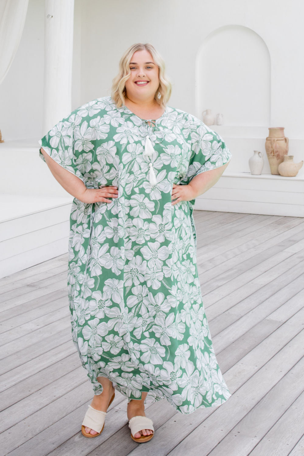 plus-size-maxi-kaftan-green-white-floral-design