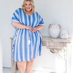 plus-size-short-kaftan-dress-blue-white-stripe