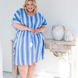 plus-size-short-kaftan-dress-blue-white-stripe