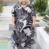 plus-size-summer-kaftan-dress-black-white-leaf-design