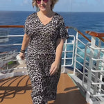 Cruise the Queensland coast with Regina from @thisgoeswiththataust wearing long a-line maxi dress in leopard print