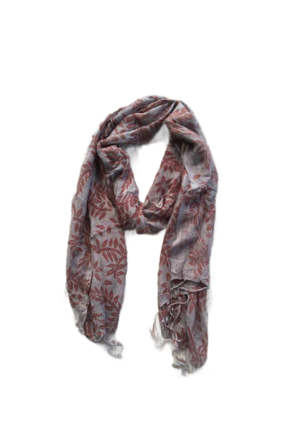 scarf-grey-rust-brown-leaf-design