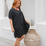 short-kaftan-dress-black-white-geo-print-design