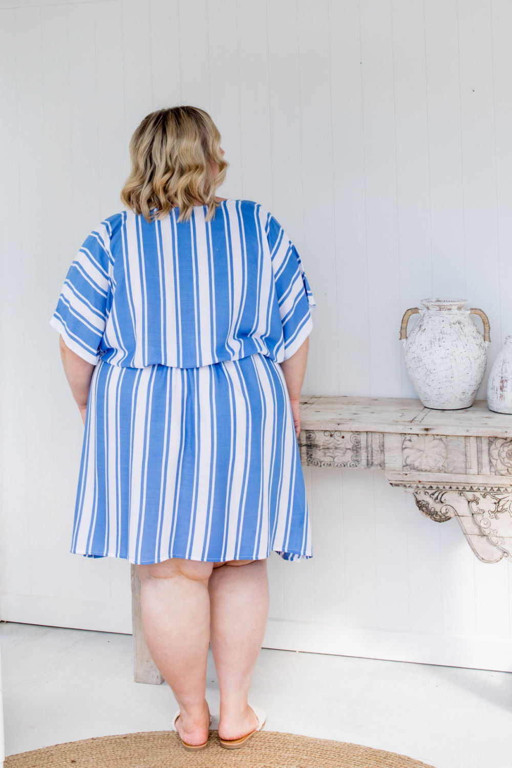 short-kaftan-dress-plus-size-blue-white-stripe-design