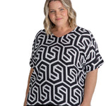 womens-summer-blouse-top-black-white-geo-print-design-tbg