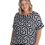 womens-summer-blouse-top-black-white-geo-print-design-tbg