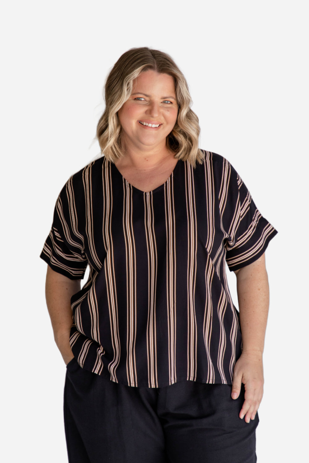 womens-blouse-top-black-stripe