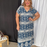 Langes Kleid - Blau Geometrisch
