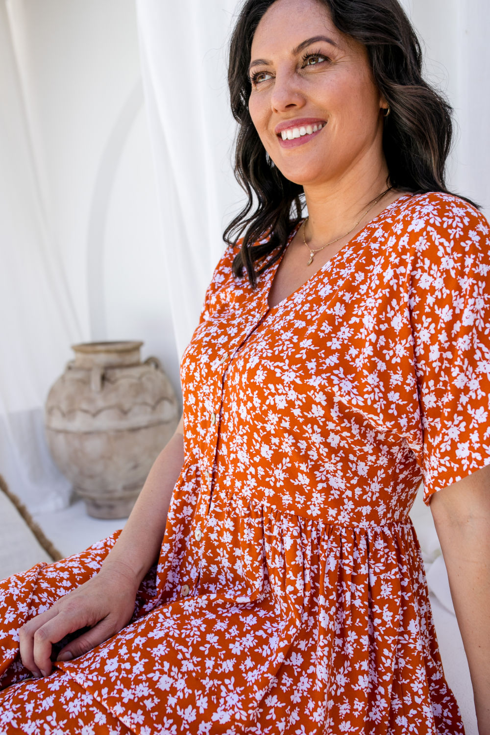 womens-summer-dress-white-floral-burnt-orange-aline