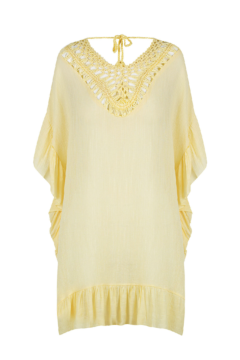 beach-kaftan-dress-cover-up-lemon-yellow-crochet-trim