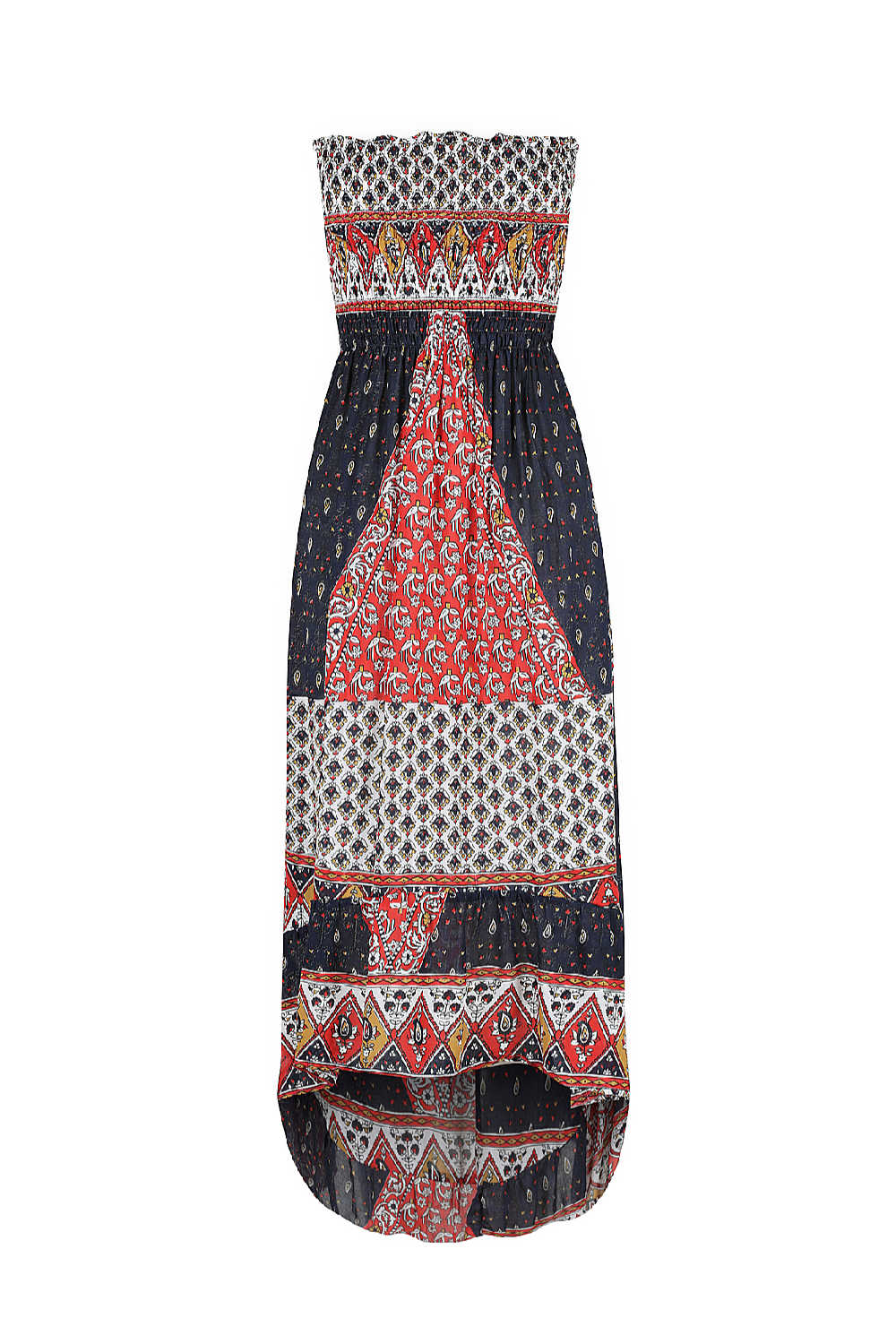 boob-tube-dress-floral-geo-design-blue--white-red-mustard