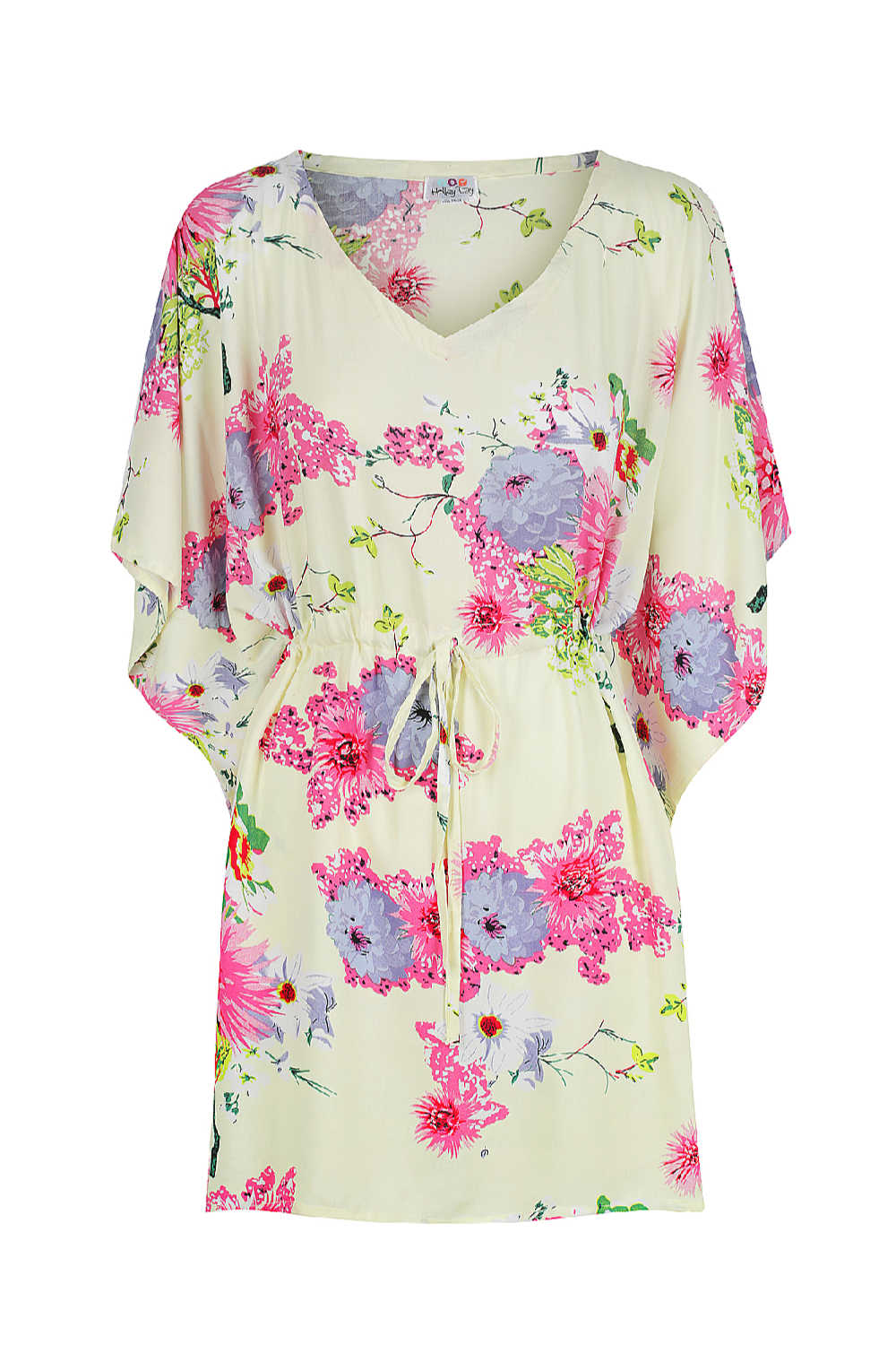 short-kaftan-dress-floral-design-lemon-yellow