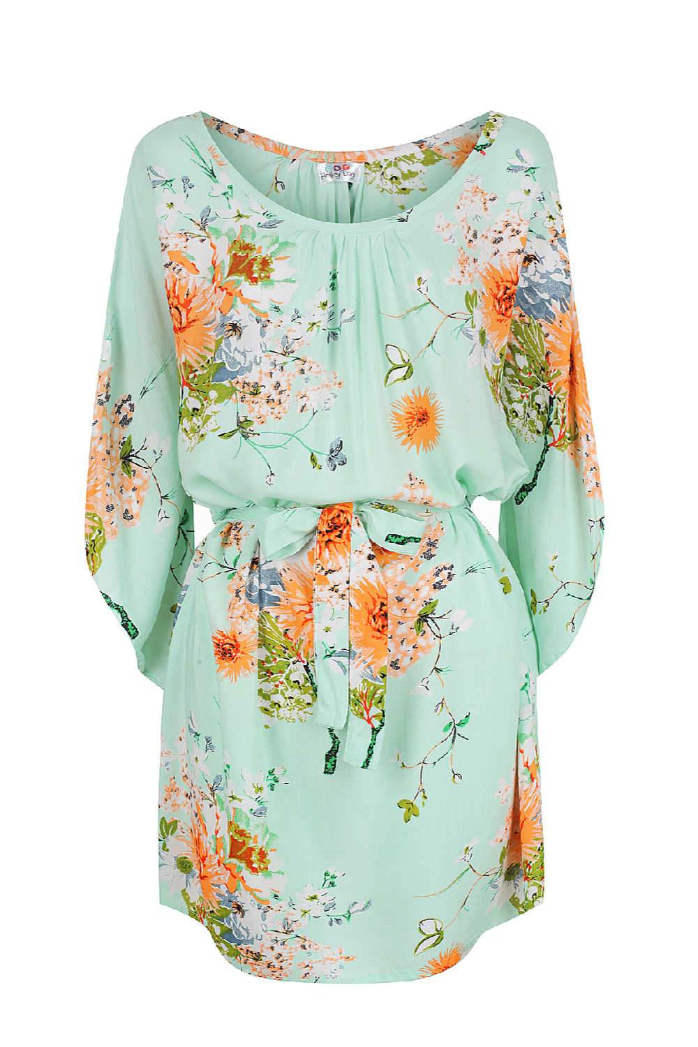 short-summer-dress-floral-print-green-orange-grey-white
