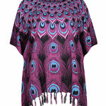 kaftan-top-plus-size-black-purple-blue-peacock-feather-design