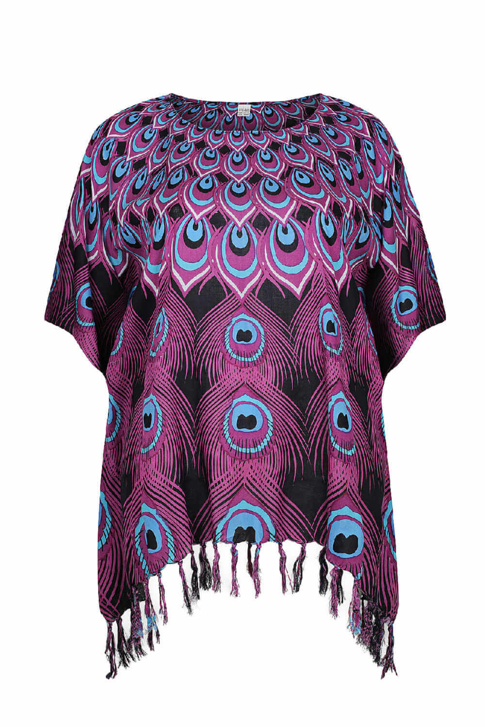 kaftan-top-plus-size-black-purple-blue-peacock-feather-design