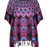 kaftan-top-plus-size-black-purple-blue-peacock-feather-design