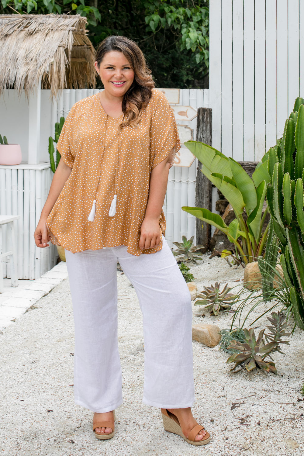 kaftan-top-resort-wear-caramel-polka-dot