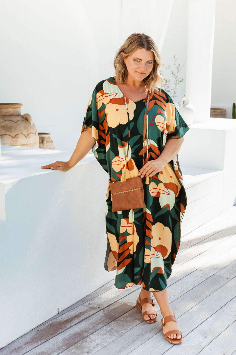 ladies-long-kaftan-dress-cream-olive-black-floral-plus-size