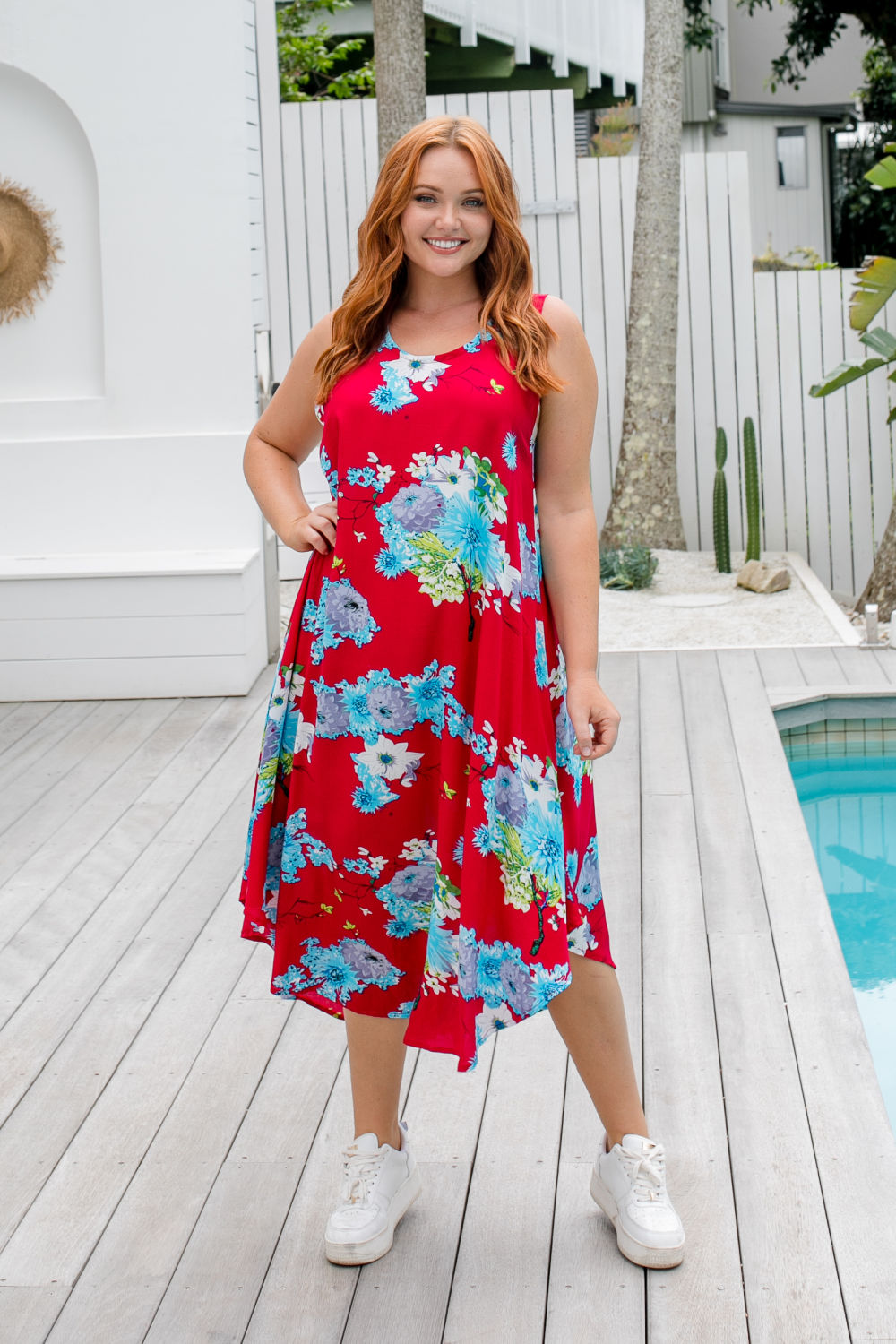ladies-long-summer-dress-floral-dress-red-grey-blue