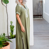 ladies-maxi-kaftan-dress-army-green-white-embroidery