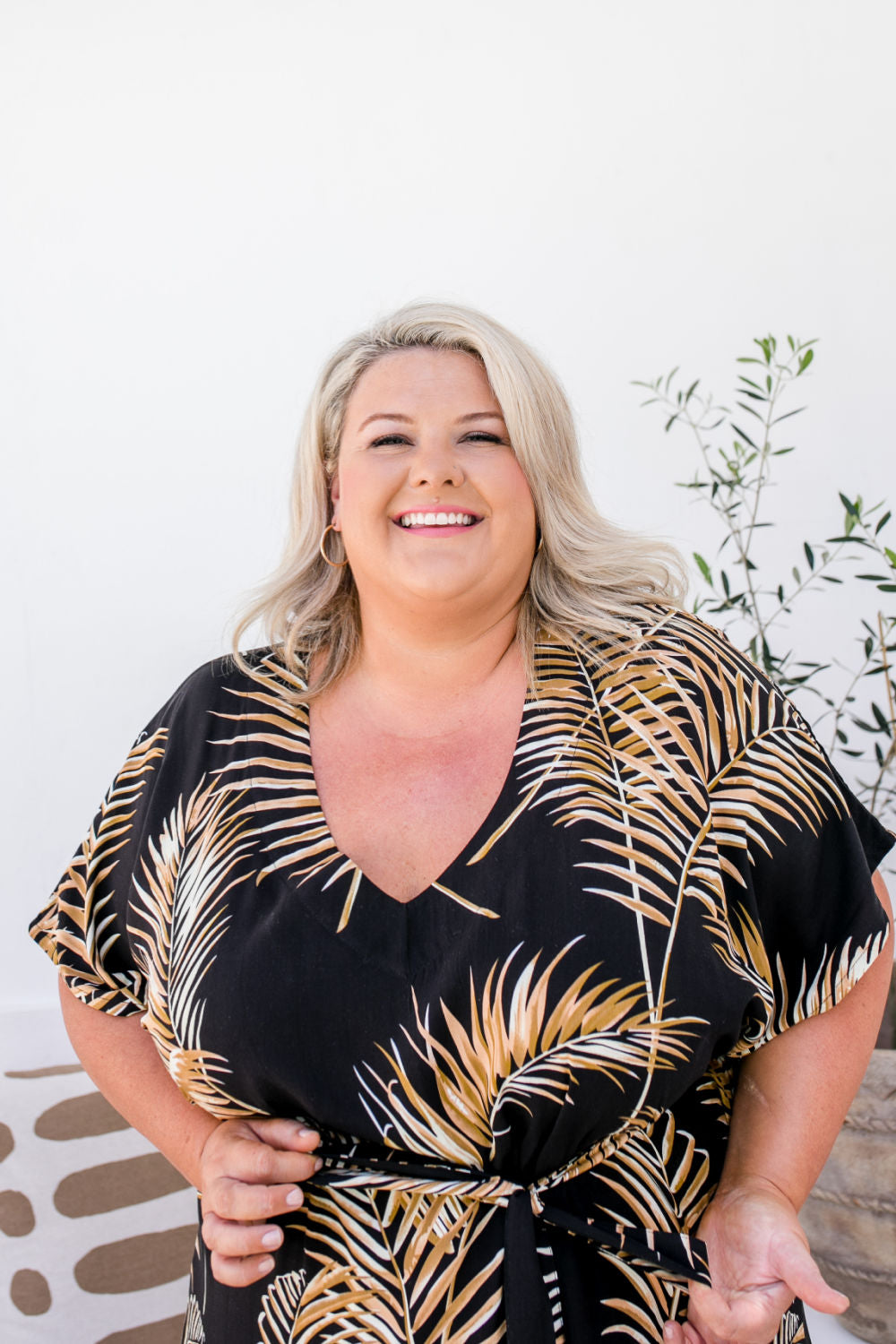 ladies-plus-size-long-summer-kaftan-dress-black-brown-bamboo-leaf-design