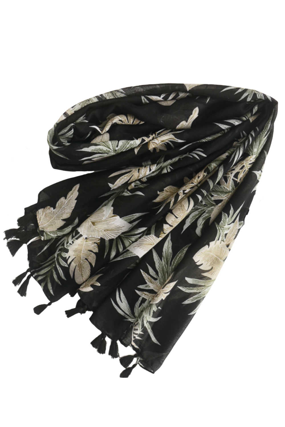 ladies-black-scarf-leaf-design-olive-green-latte