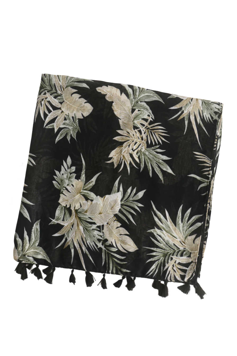 ladies-cotton-scarf-black-olive-green-leaf-design
